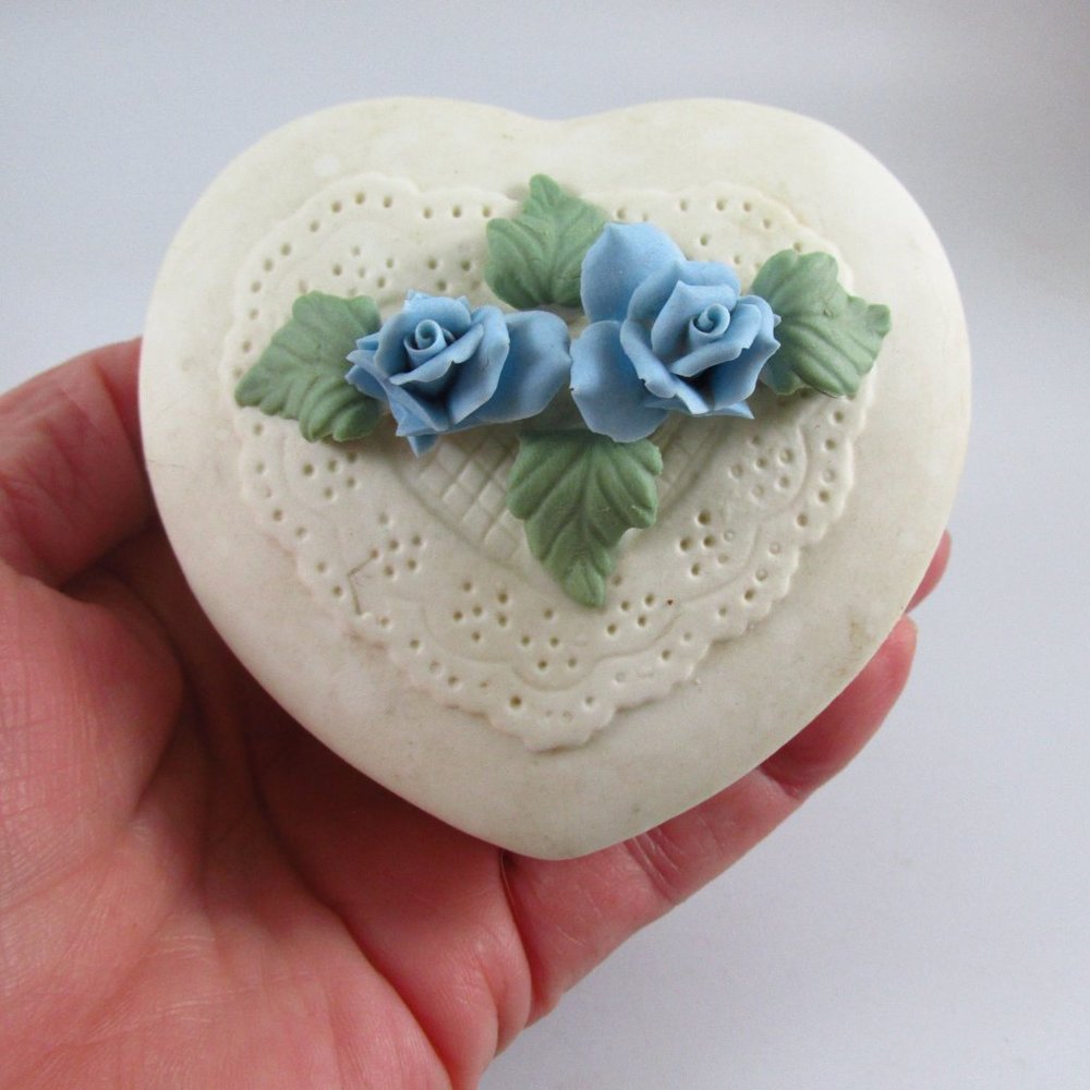 Vintage Heart shape Raised floral trinket Box